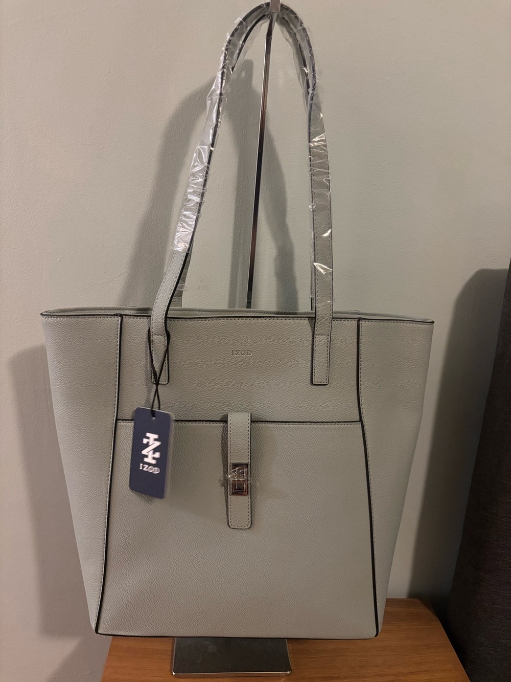 IZOD sage green pebbled faux leather tote bag NWT